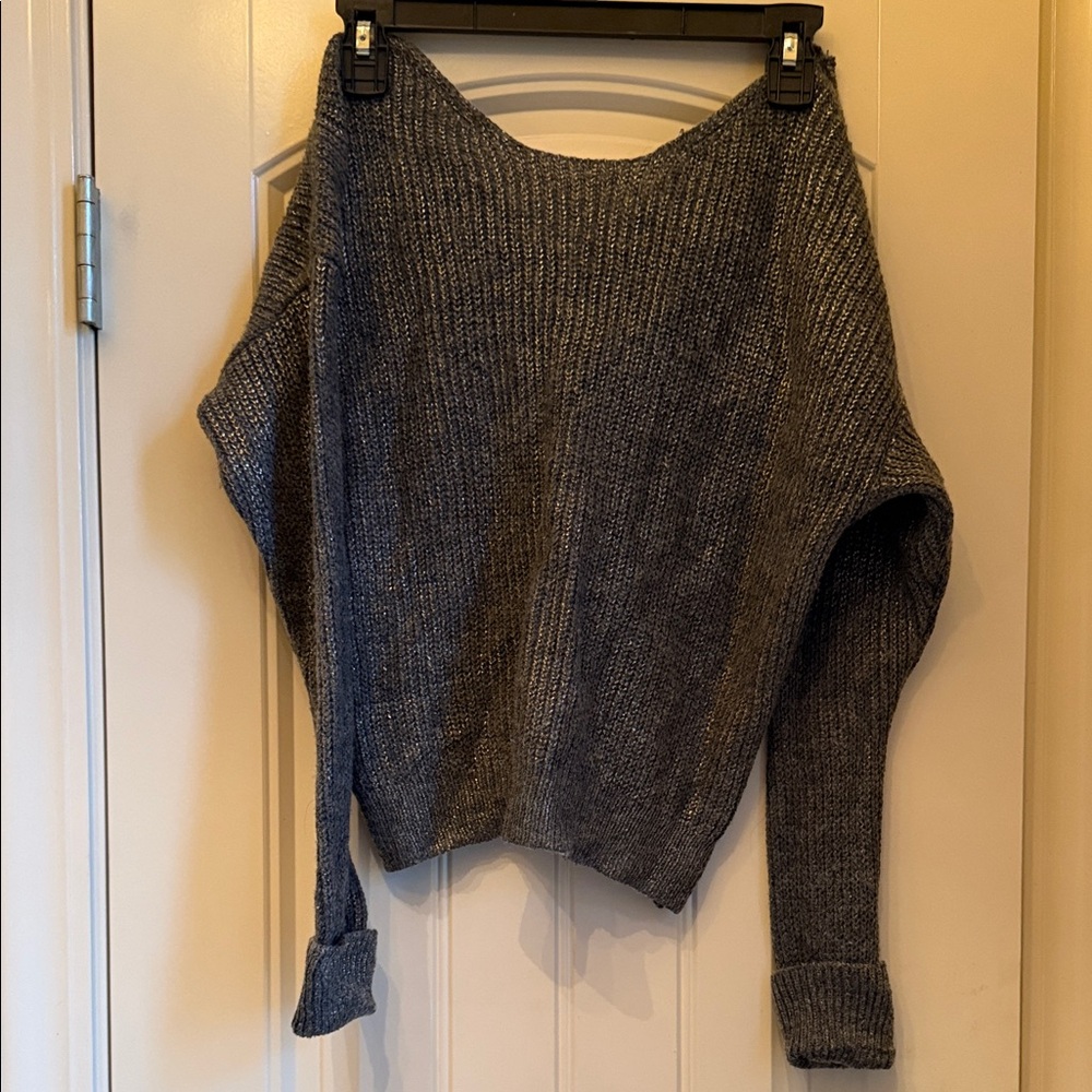 GB girls Charcoal Gray Off-the-Shoulder Ribbed Sweater